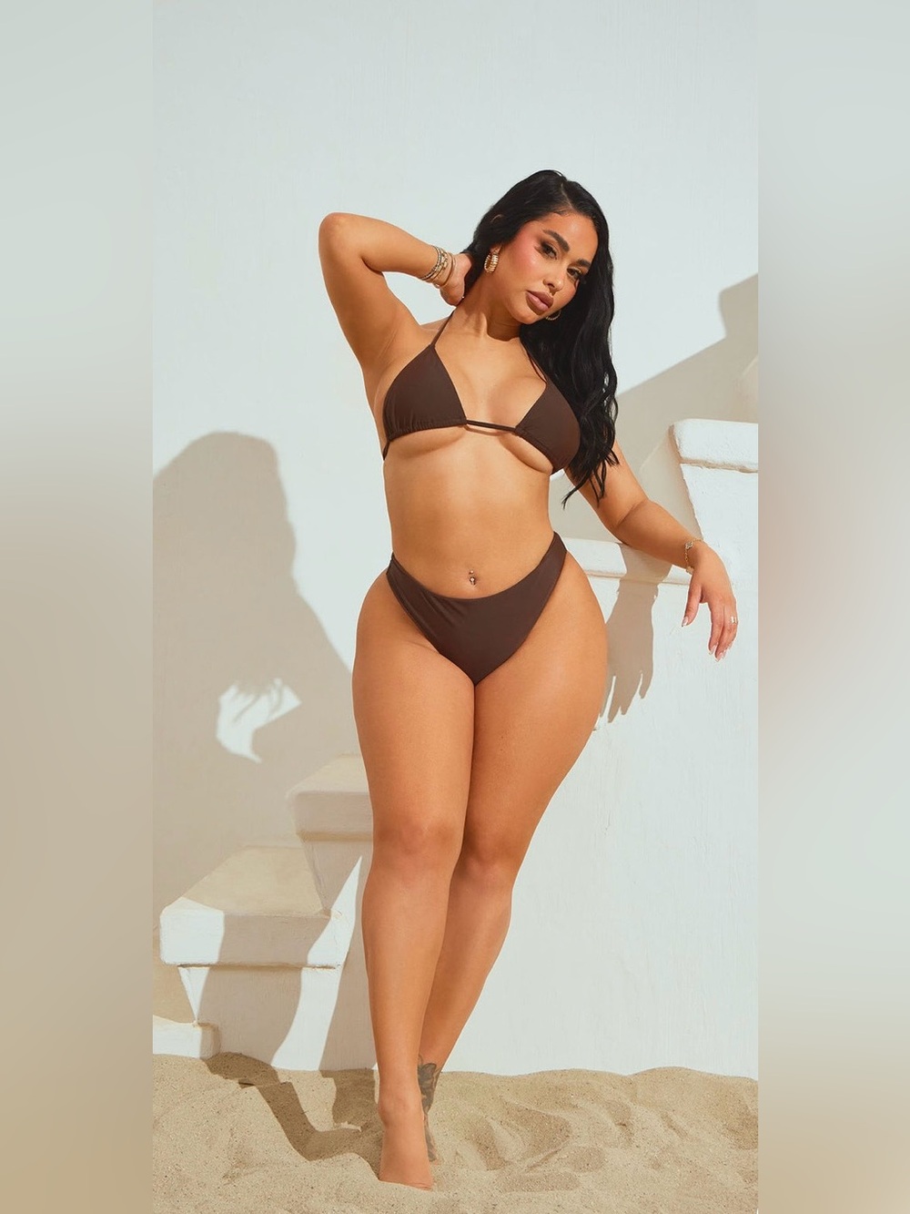 NEW FASHION NOVA Maui Mid-Rise Cheeky Bikini Bottom Chocolate S